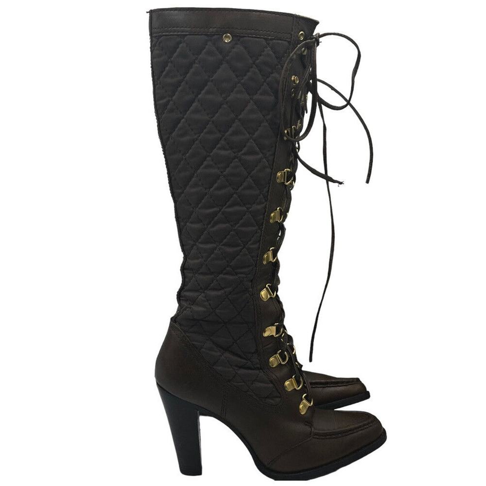 Michael Kors Women's Vintage Tall Knee‎ High Brown Leather Lace Up Boots Sz 5.5M